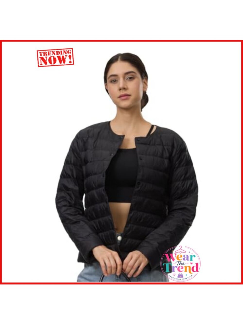 Lightweight Collarless Puffer Jacket Packable Quilted Travel Coat